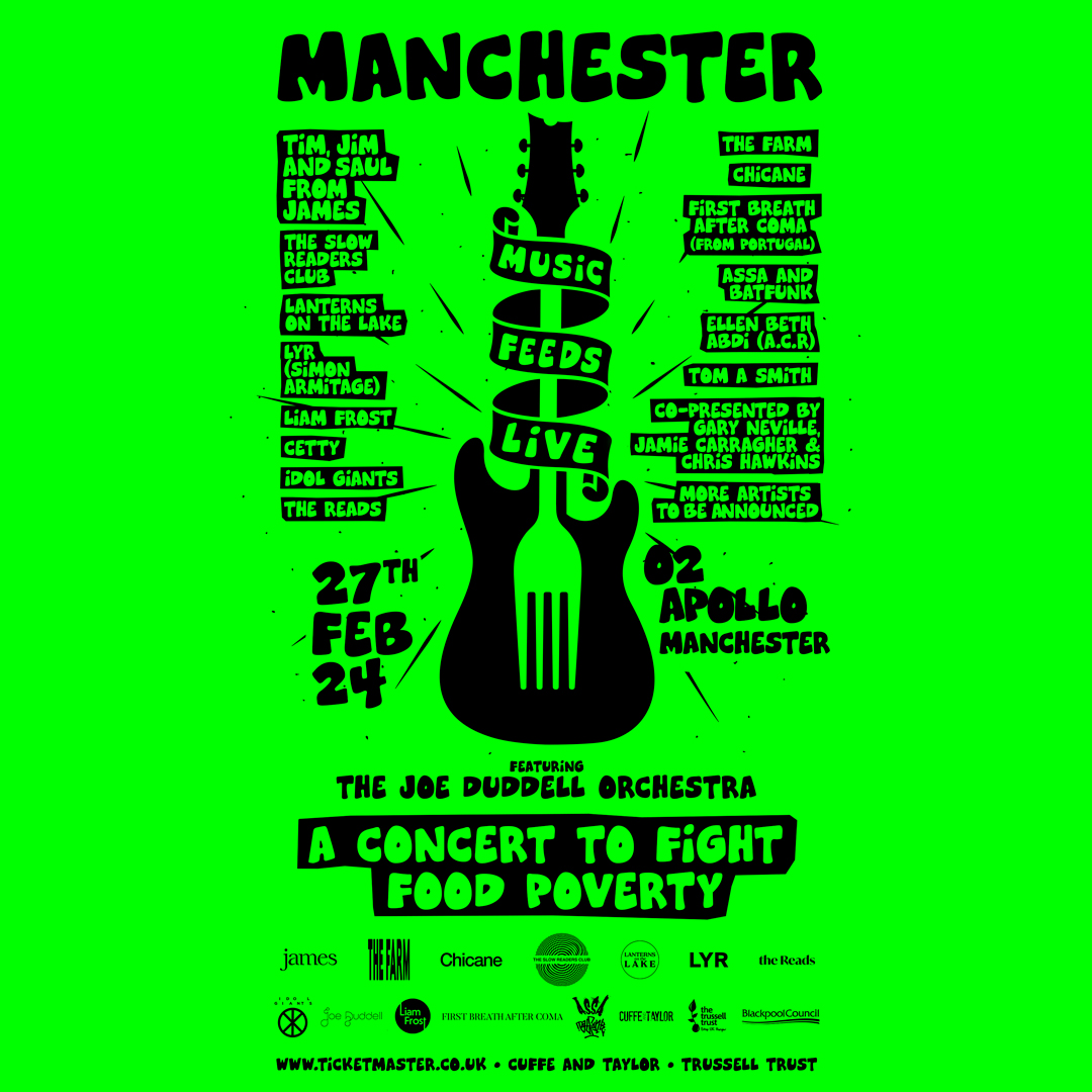 Chart-topping musicians are joining forces and voices to help fight food poverty in the North West💙

<a href="/wearejames/">James</a>' Saul Davies leads MUSIC FEEDS LIVE in support of @TrussellTrust here on Tue 27 Feb📍

Get Priority Tickets 9am Wed 13 Dec #O2Priority
🔗 ln-venues.com/y7zT50QhgUx