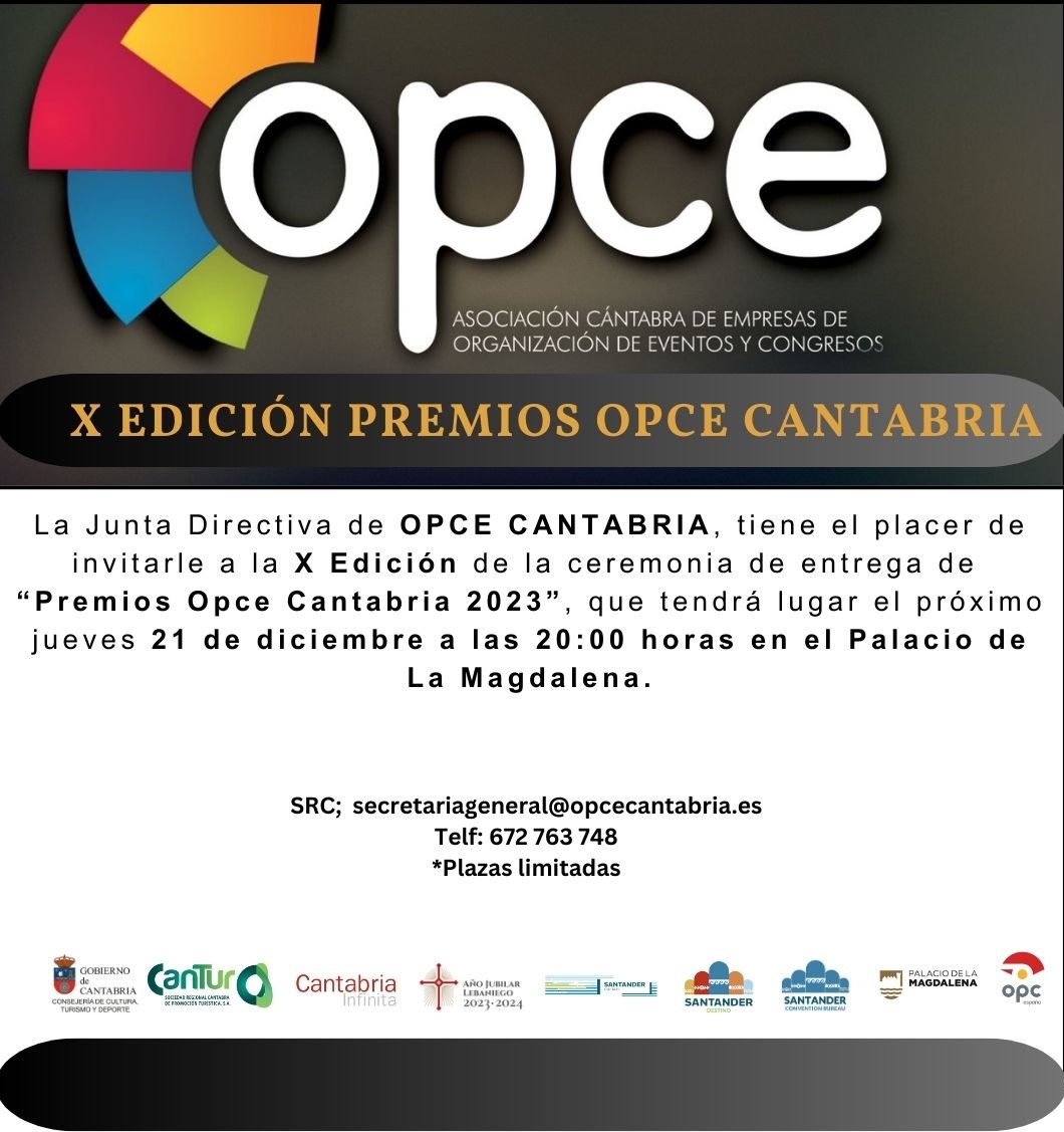 📢Llegó el gran momento, falta muy poco para celebrar la "𝗫 𝗘𝗱𝗶𝗰𝗶ó𝗻 𝗣𝗿𝗲𝗺𝗶𝗼𝘀 𝗢𝗽𝗰𝗲 𝗖𝗮𝗻𝘁𝗮𝗯𝗿𝗶𝗮",

🗓️Resérvate la fecha!!!  21 🅳🅴 🅳🅸🅲🅸🅴🅼🅱🆁🅴 

🄸🄽🅂🄲🅁Í🄱🄴🅃🄴!!!
#PremiosOpceCantabria2023 #MICE #Gala2023 #PremiosMiceCantabria <a href="/cant_infinita/">Cantabria Infinita</a>