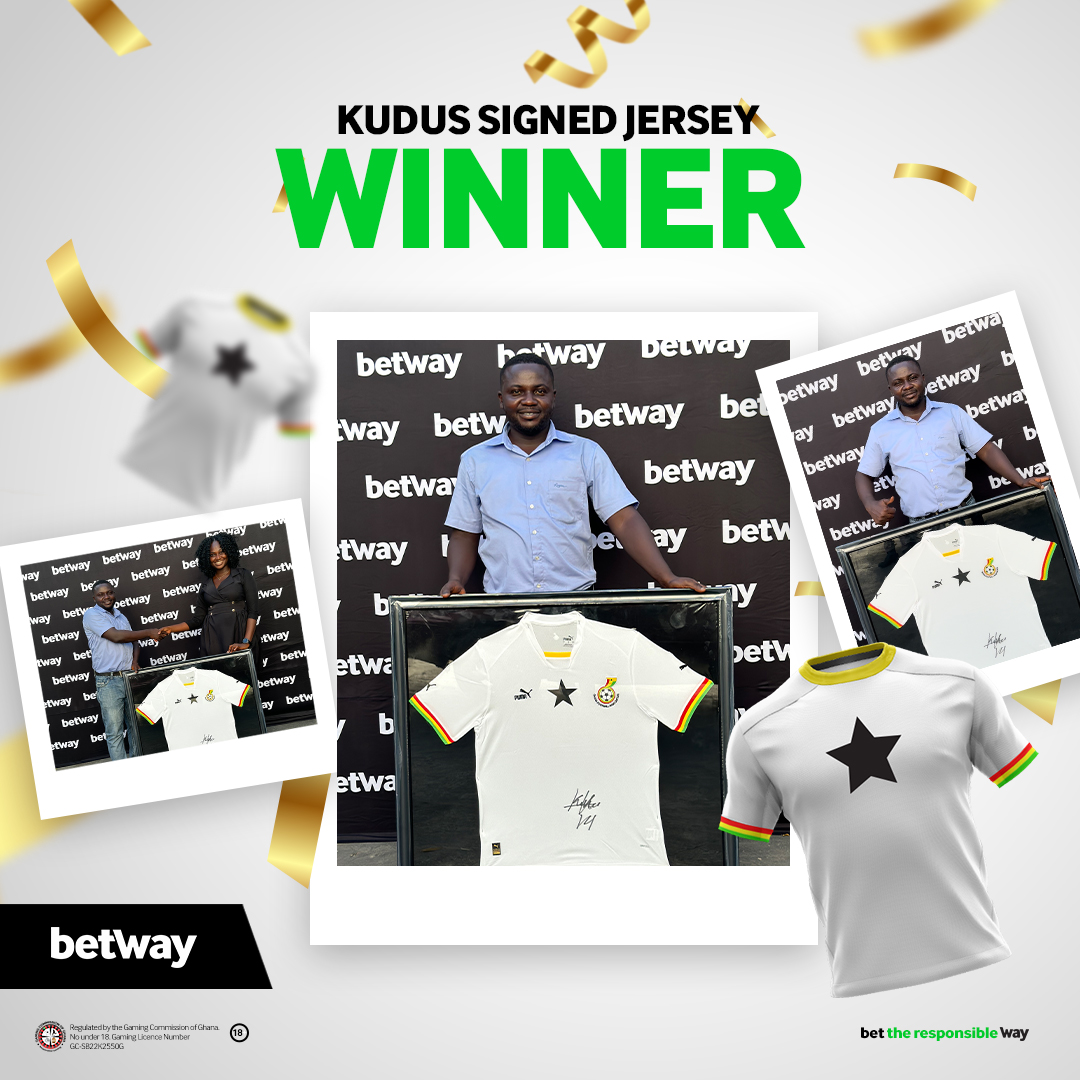Jersey Signed & Delivered 🙌🤩 Congrats to Jude G. Our first winner of the Kudus signed jersey promo. Promo still runs. Simply claim the offer and place an Anytime Goalscorer bet on Kudus, for a min of GHS 25 to stand a chance of winning. Claim offer👉 bit.ly/3R1qPoe