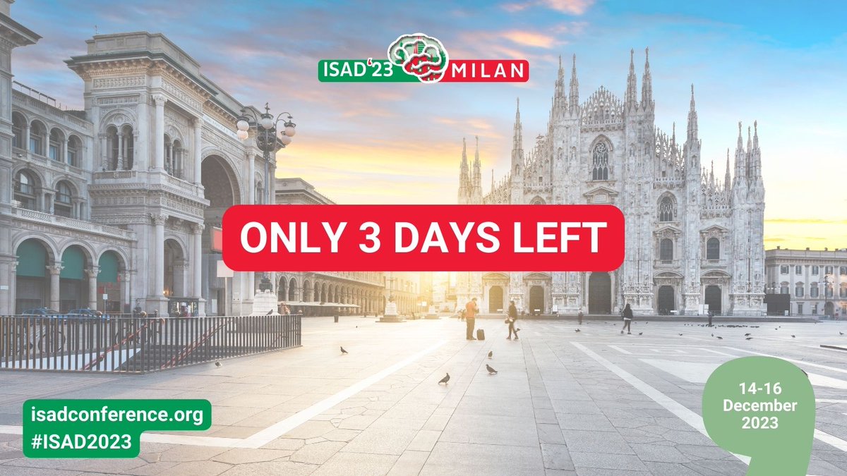 The countdown is 🔛 for #ISAD2023!

Only 3 Days left! We are very excited to welcome you to Milan for the 12th Conference of the International Society for Affective Disorders.

Visit our website for the latest updates 🔗 isadconference.org