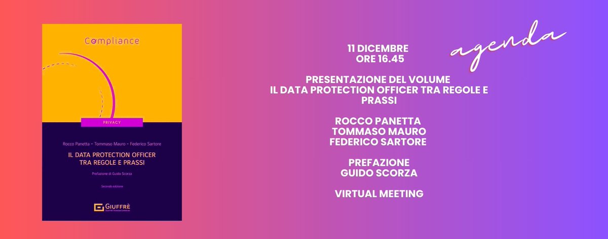 #cosedagarante| Oggi a partire dalle 16.45 avrò il piacere di partecipare alla presentazione del manuale “Il Data Protection Officer tra regole e prassi” per discutere del futuro della funzione del DPO a cinque anni dalla sua istituzione.
panetta.net/.../presentazi…
