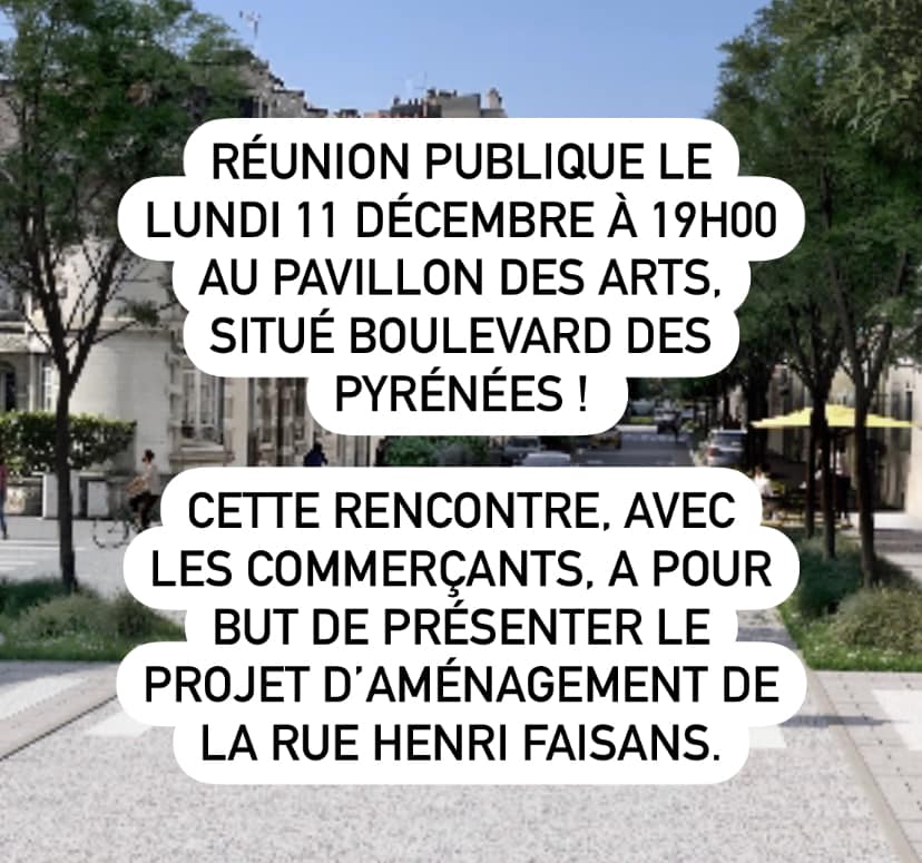 #ReunionPublique 
Le projet d'aménagement urbain de la rue Henri-Faisans ➡ cutt.ly/twAYnvmV