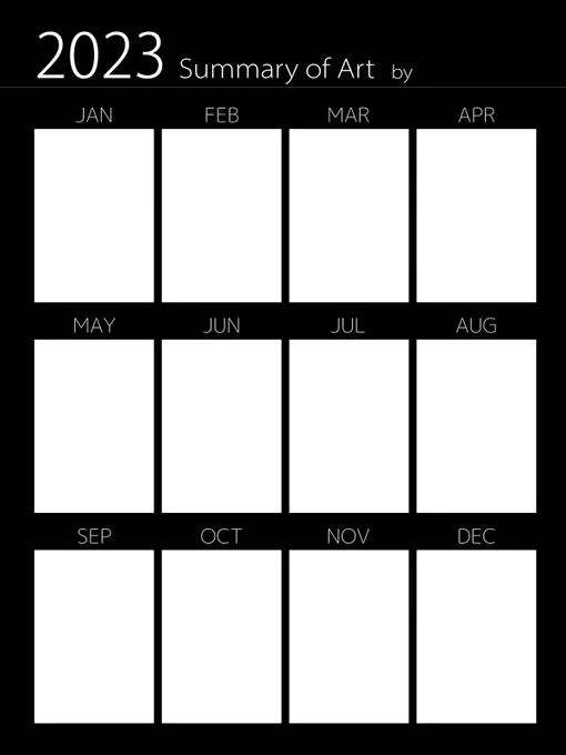 年末恒例、1年を振り返るイラストまとめテンプレ2023年版を作成しました。使用例と横長版はスレッドで繋ぎます。 Art Summary template for 2023. Credit is not required. Horizontal  #ArtSummary2023
