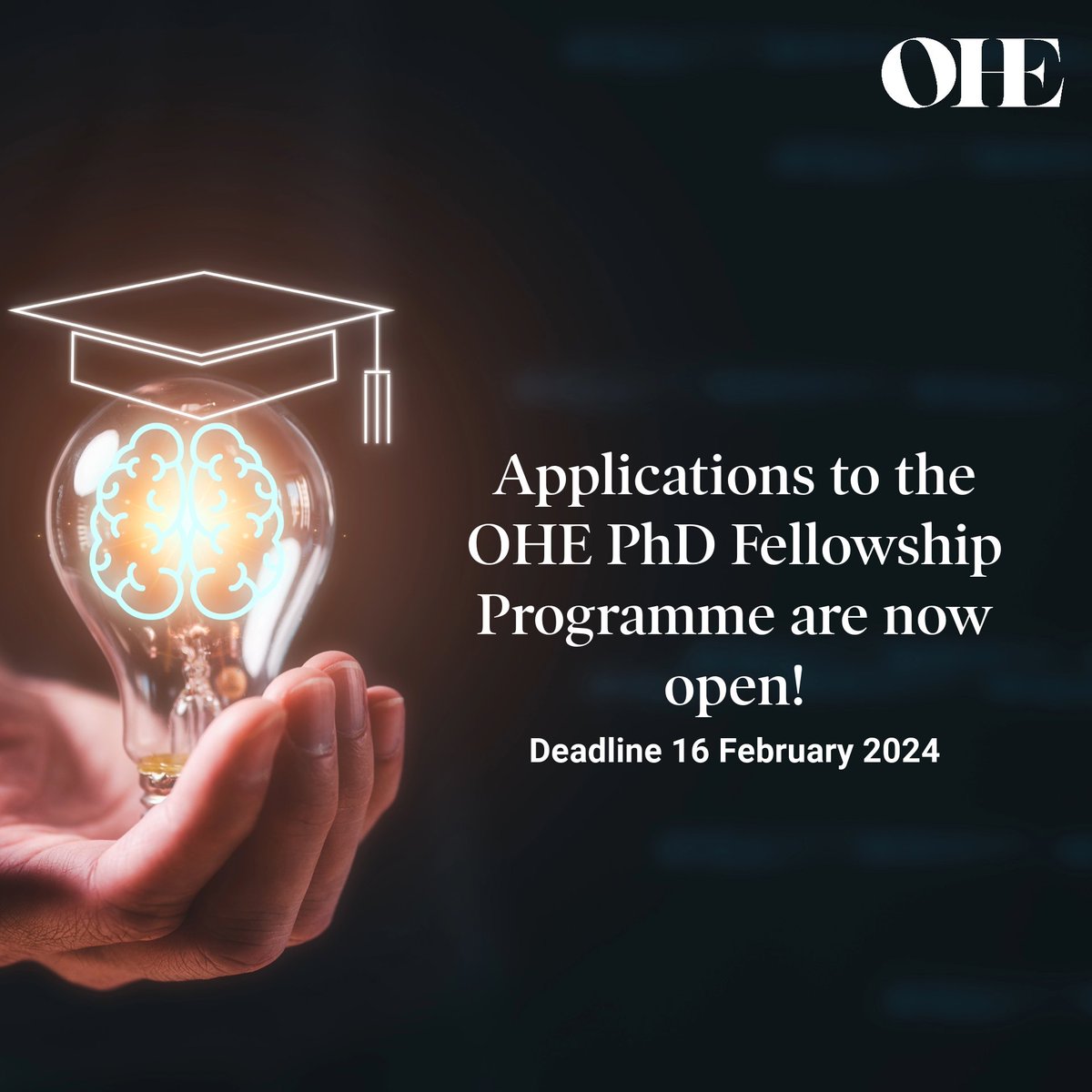 Do you have a PhD in Health Economics on your list of goals? Apply now for OHE's PhD Fellowship Programme at LSE. We offer an annual stipend of £20,622, work experience, and collaboration with top health economists. The application deadline is 16 February 2024!