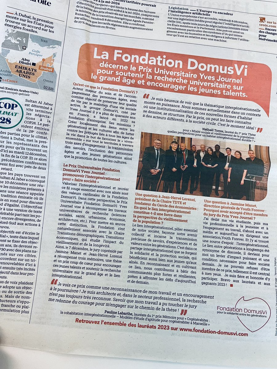 Fondation DomusVi (@fondat_domusvi) on Twitter photo 🎓 Retrouvez les lauréats du Prix Universitaire <a href="/Fondat_DomusVi/">Fondation DomusVi</a> pour la Solidarité entre les Générations Yves Journel 2023, en partenariat avec la <a href="/ChaireTDTE/">Chaire TDTE</a>, dans le quotidien <a href="/LaCroix/">La Croix</a> et sur le site de la Fondation @Groupe_DomusVi Domusvi ⤵️
lnkd.in/eMFspr7Q 🎓 Retrouvez les lauréats du Prix Universitaire <a href="/Fondat_DomusVi/">Fondation DomusVi</a> pour la Solidarité entre les Générations Yves Journel 2023, en partenariat avec la <a href="/ChaireTDTE/">Chaire TDTE</a>, dans le quotidien <a href="/LaCroix/">La Croix</a> et sur le site de la Fondation @Groupe_DomusVi Domusvi ⤵️
lnkd.in/eMFspr7Q