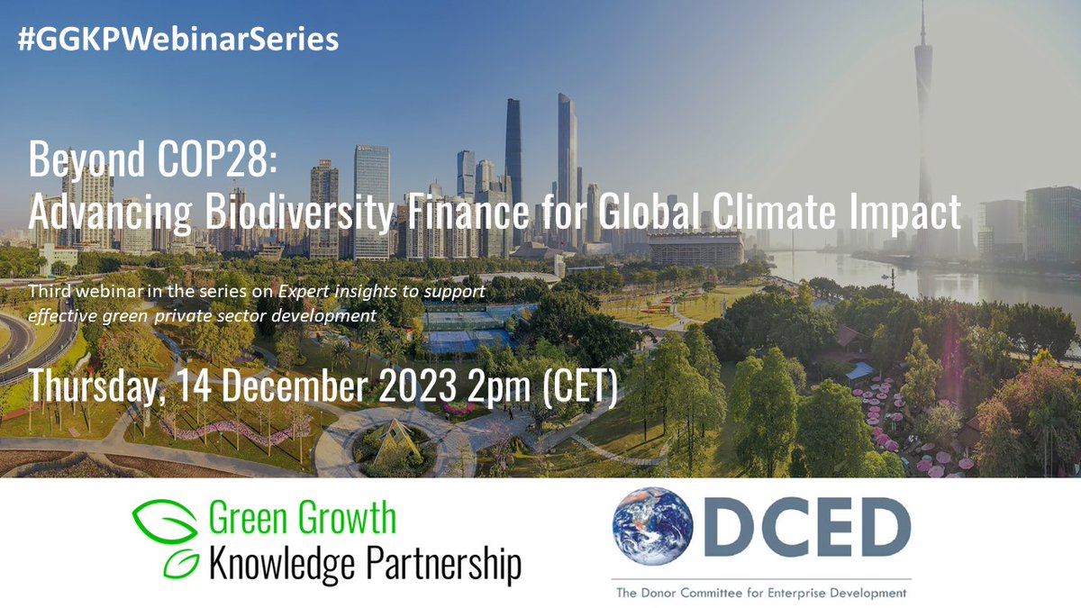 Join GGKP and @TheDCED this Thursday for a discussion on the importance of biodiversity finance. Hear from and engage with experts from: 🌱 @AfDB_Group 🏞️ @CapsCoalition ♻️ @ChronosSustain 🌍 @BMUV 14 Dec | 14:00 CET ➡️ ggkp.org/ZMj