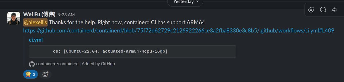 The <a href="/containerd/">containerd</a> project now has Arm-based CI running via <a href="/selfactuated/">actuated</a> and @equinixmetal servers 🎉

#arm #githubactions #cncf 
github.com/containerd/con…