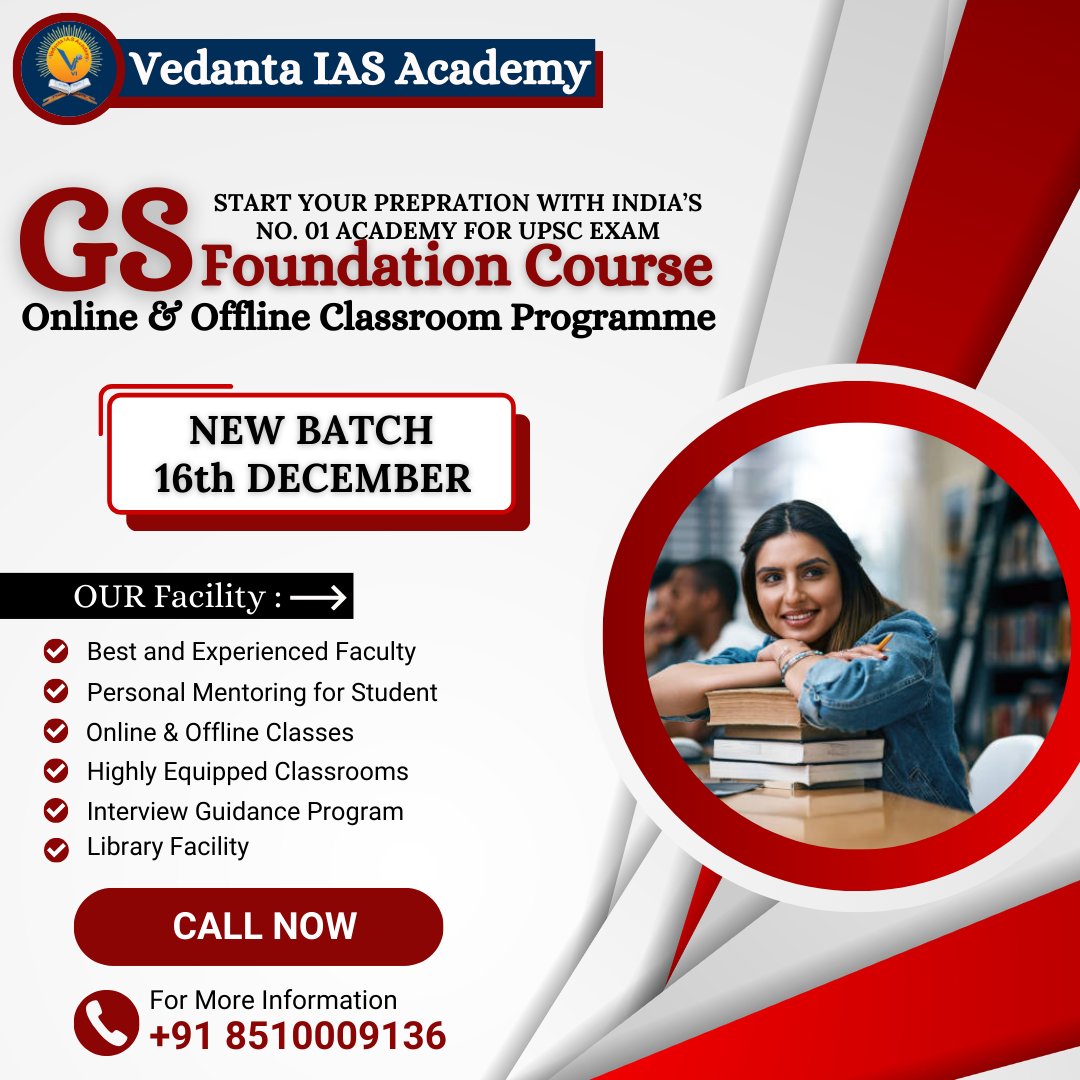 Join the new batch of GS Foundation Course Online & Offline Classroom Programme starting from 16th December 2023. Get comprehensive guidance, expert faculty....

Visit Us: vedantaiasacademy.co.in
Contact No. +91 8510009136

#UPSCFoundation
#upscexam
#ipscoaching
#upsccourse