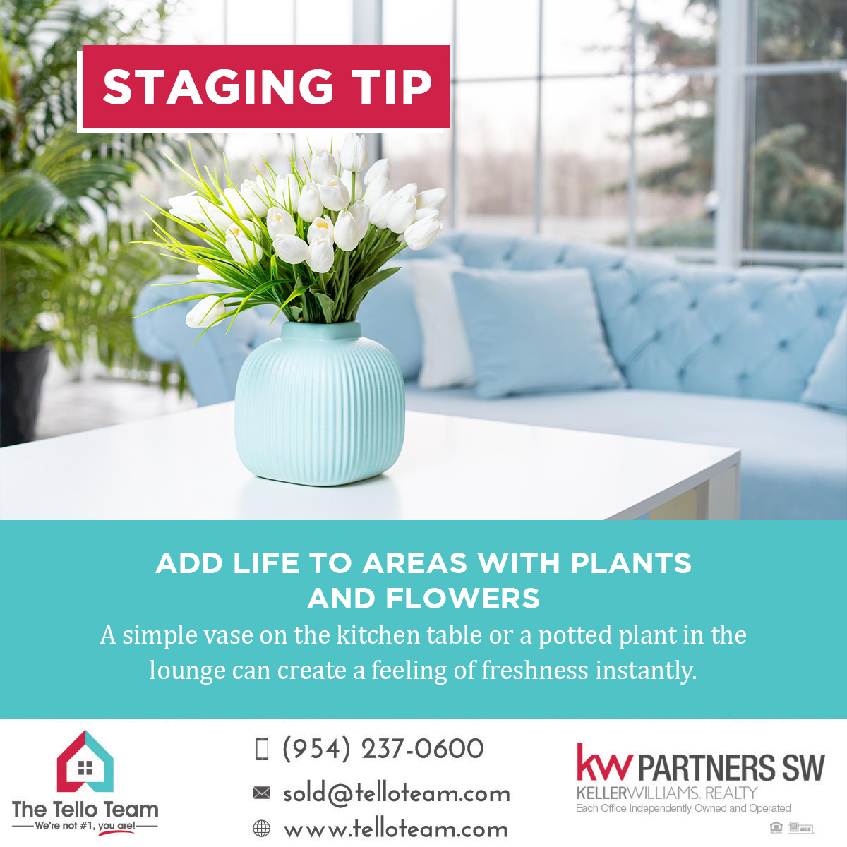 #StagingTip Add life to areas with plants and flowers

Looking to sell your home? 📲+1 954-237-0600

#stagingsells #stagingtips #stagetosell #realestatebroker #realestatemiami #realestateflorida #floridarealtor #floridarealtors #browardcountyrealestate #browardcountyrealtor