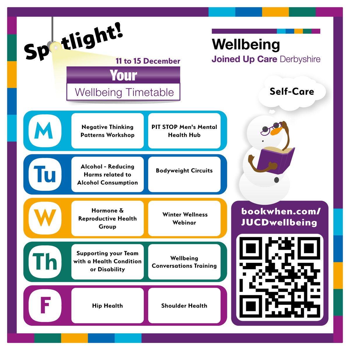 Keep healthy & well during the festive season with an incredible range of FREE winter wellbeing support sessions for colleagues ⛄️ Tune into our Winter Wellness Webinar, learn how to have supportive wellbeing conversations & overcome negative thinking. ➡️bookwhen.com/jucdwellbeing