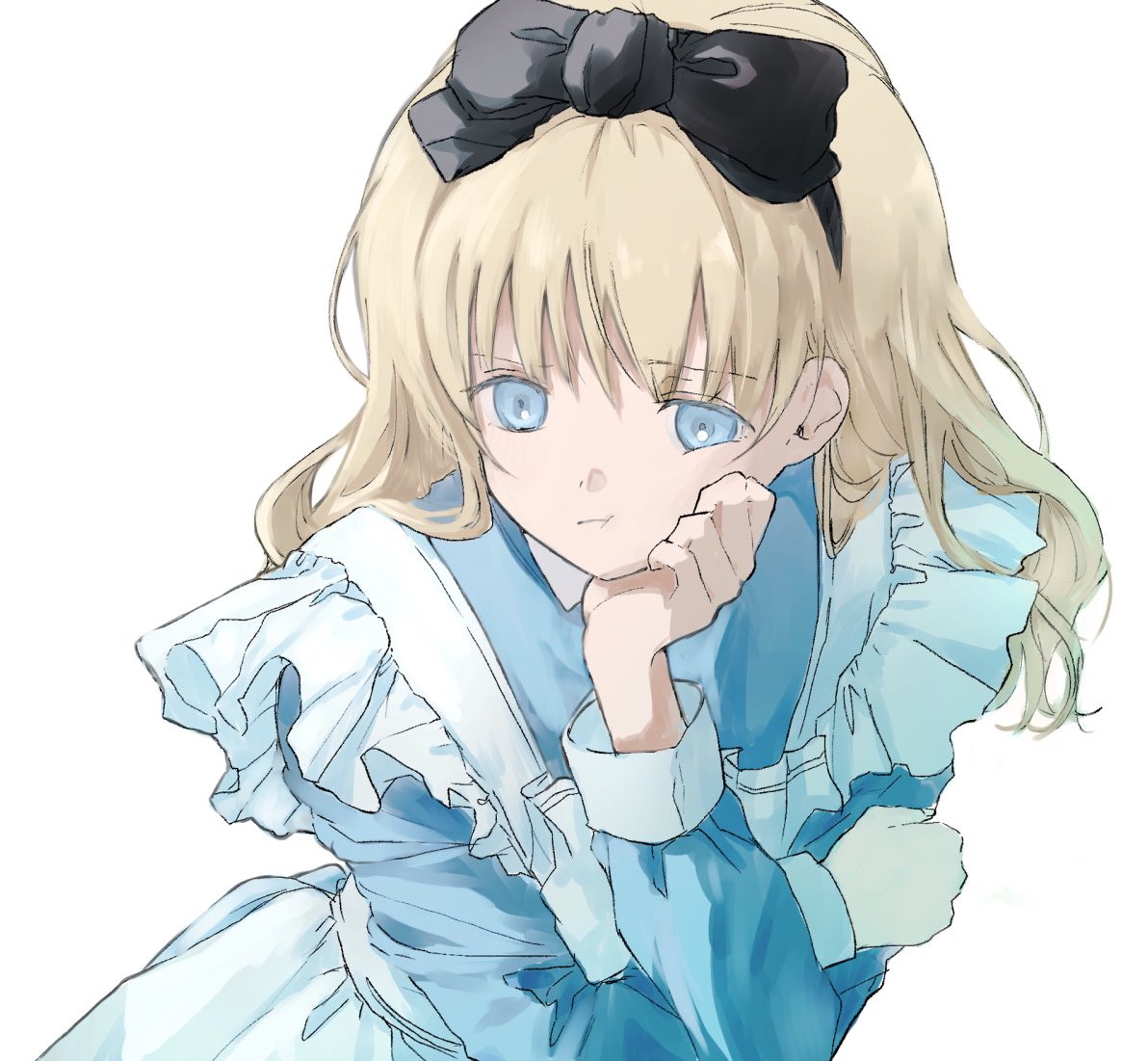 alice (alice in wonderland) 1girl blonde hair solo blue eyes bow dress white background  illustration images