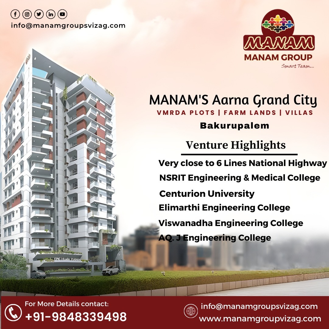 manamgroupvizag's tweet image. &quot;🏞️🏘️ Discover Manam&apos;s Aarna Grand City!
Explore VMRDA plots, farm lands, and villas at Bakurupalem:

CONTACT US: +91-9848339498
🌐 manamgroupvizag.com

#ManamAarnaGrandCity #VMRDAPlots #FarmLands #Villas #Bakurupalem #RealEstate #EngineeringColleges
#InvestmentOpportunity