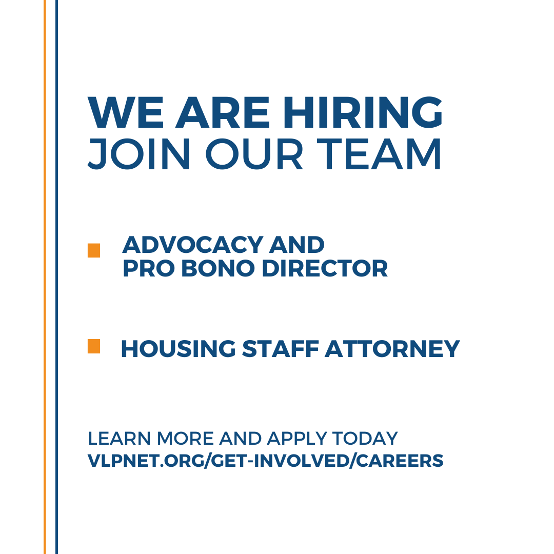 VLP is hiring an Advocacy and Pro Bono Director and a Housing Staff Attorney! Learn more about each role by visiting our website and apply today! vlpnet.org/get-involved/c… #vlpboston #boston #massachusetts #hiring #jobs #employmentopportunities #legal #nonprofit