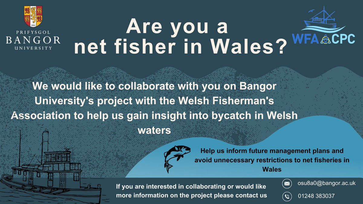 Calling all net fishers in Wales! 📷 We are currently working with the Welsh Fisherman’s Association to assess bycatch in static net fisheries in Welsh waters. This project will contribute to the future of FMP’s in Wales 🐟 Contact details below for more information.