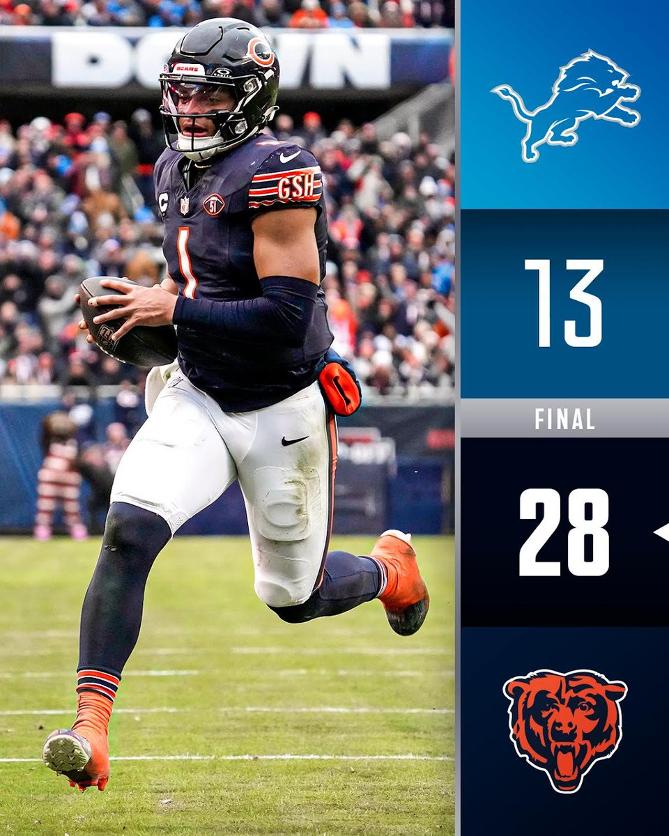 🧸 Los Bears no tiran la toalla.

Tras una primera mitad equilibrada, los de Chicago arrollan a los poderosos Lions.

Duelo apasionante que complica la fantástica temporada de los pupilos de Campbell.

Te lo contamos. ⤵️🧵
#OnePride - #DaBears
#NFL