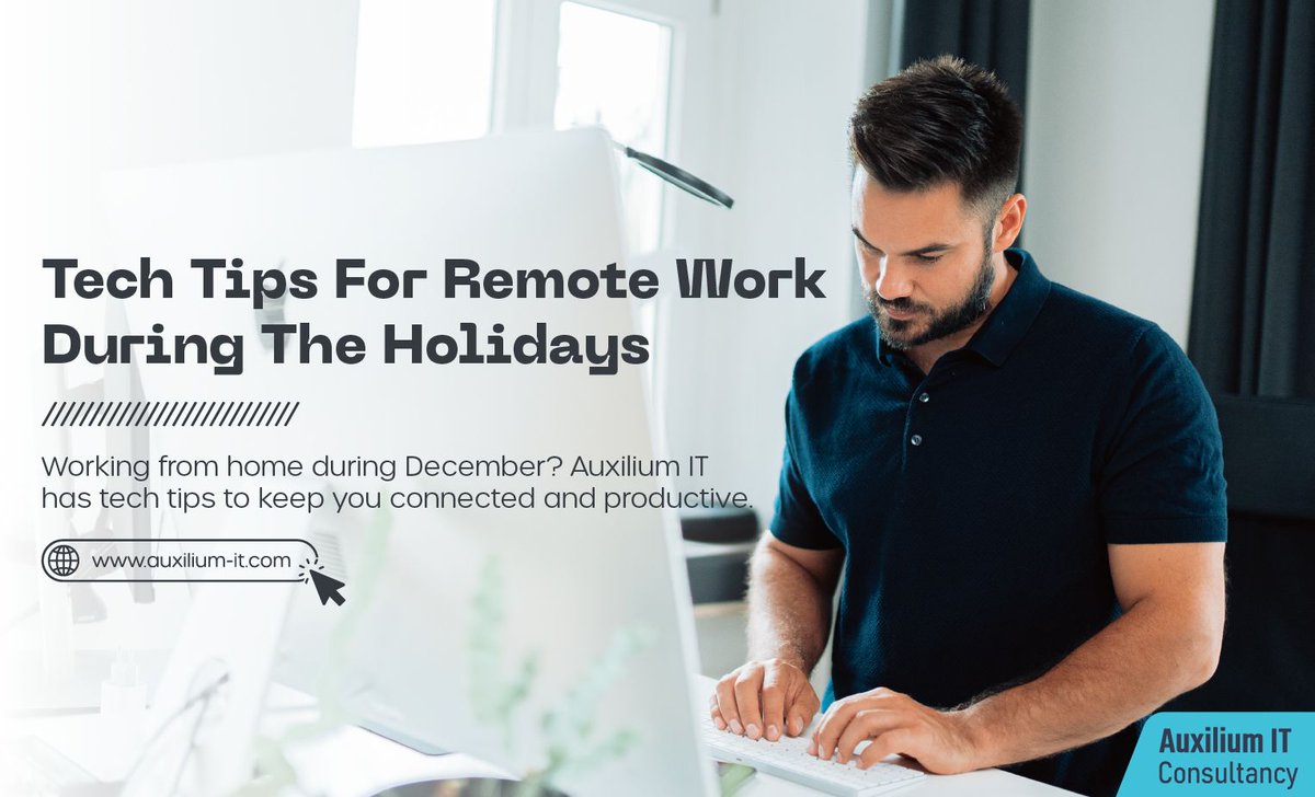 Tech Tips for Remote Work during the Holidays:

🌐 Working from home during December? 
Auxilium IT has tech tips to keep you connected and productive. Embrace the festive season without missing a beat! 
Get in touch today buff.ly/3Kc1gwW 
#RemoteWork #TechTips #AuxiliumIT
