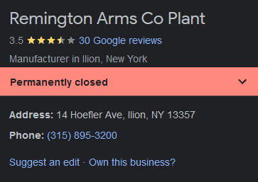 @TrumpDailyPosts Also Remington is leaving NY in March. After being a business there since 1816. They already closed and are in the process of moving.