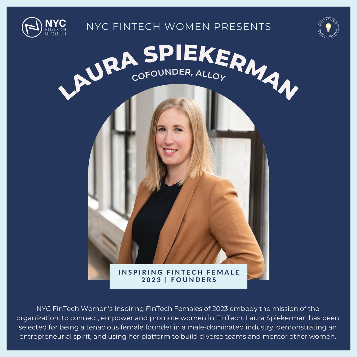 We are proud to share that @lauraspiekerman has been named to the @NYCFintechWomen #IFF2023 List alongside so many other incredible female founders and builders making an impact in the fintech community 🎉 💫 🚀 Check out the full list of honorees: nycfintechwomen.com/2023-inspiring…