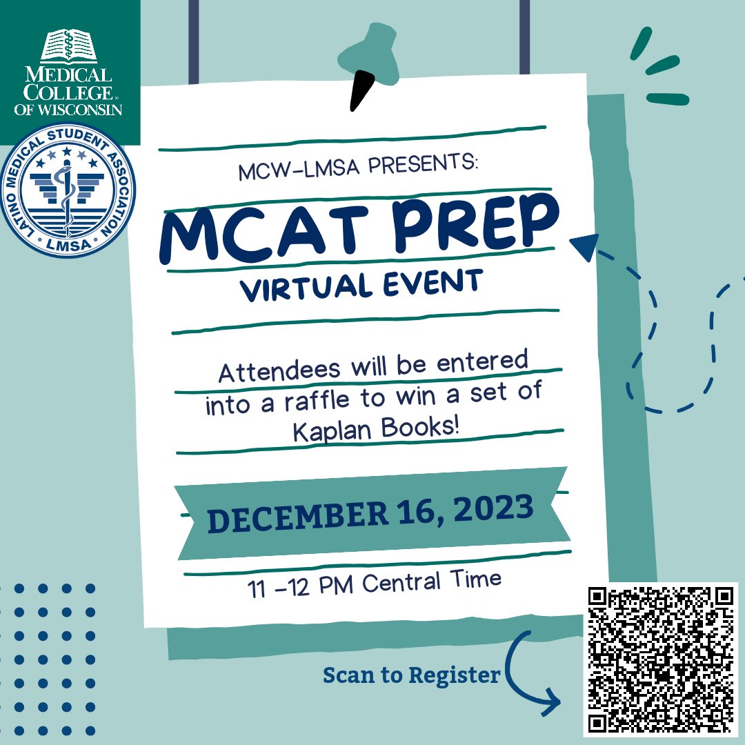 #premed #premedtwitter On behalf of MCW LMSA we would like to invite you to the first event of our Juntos Podemos series geared toward mastering the MCAT on December 16th at 11:00 AM CST! All attendees will be entered to win a set of free MCAT Kaplan Books zoom.us/meeting/regist…