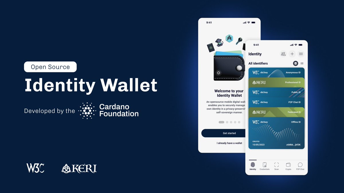 🎊 New Product Launch 🚀 Introducing the Identity Wallet developed by the  Cardano Foundation - a W3C-compatible mobile wallet that manages  self-sovereign identities across Cardano and other blockchain networks Key  benefits: 🔹