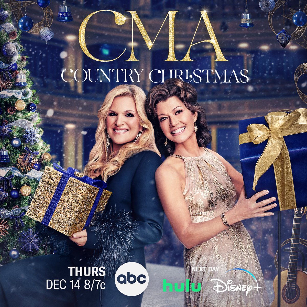 Watch #CMAchristmas hosted by @TrishaYearwood and @AmyGrant Thursday, Dec. 14th at 8/7c on @ABCNetwork! Don’t miss performances by @JordanCWDavis, @AshleyMcBryde, @LaineyWilson, @JonPardi, and MORE!