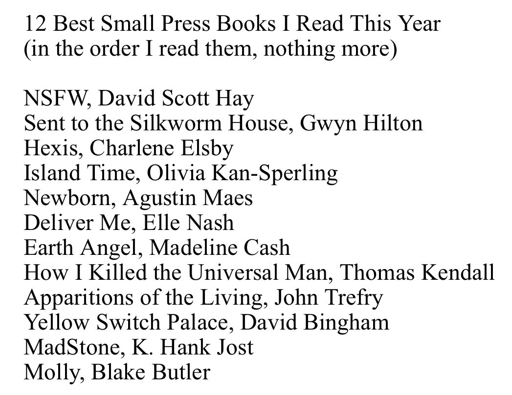 Y’all be careful out there reading all these year-end lists. Listicular Torsion is real. Don’t get it twisted. 
@gwenergyreigns @ElsbyCharlene @diamonddustpaw @MaesAgustin @saderotica @TPKendall @incastellated @hank_jost @blakebutler @WhiskeyTitBooks @ExpatLitJ @CLASHBooks