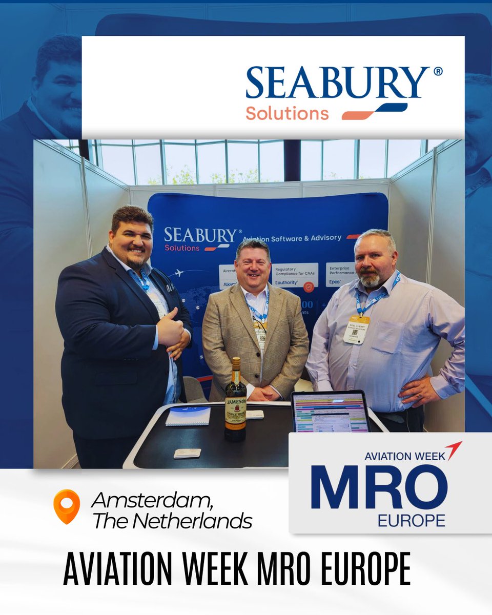 SeaburySolution's tweet image. Our colleagues Carlos Bianchi and Noel Cleary were in Amsterdam, The Netherlands in behalf of Seabury Solutions at the Aviation Week MRO Europe, the largest MRO event in Europe presenting our Software Portfolio to this major audience.