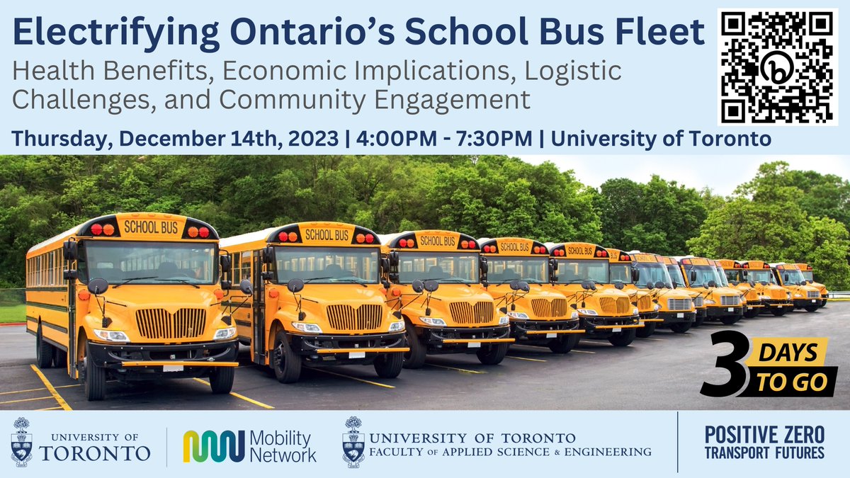 HAPPENING THIS WEEK: Electrifying Ontario's School Bus Fleet

Join us this Thursday at the University of Toronto for an engaging event on the electrification of Ontario's school buses.

Register now: tinyurl.com/tzu7uc6u
More information: uoft.me/9S8
