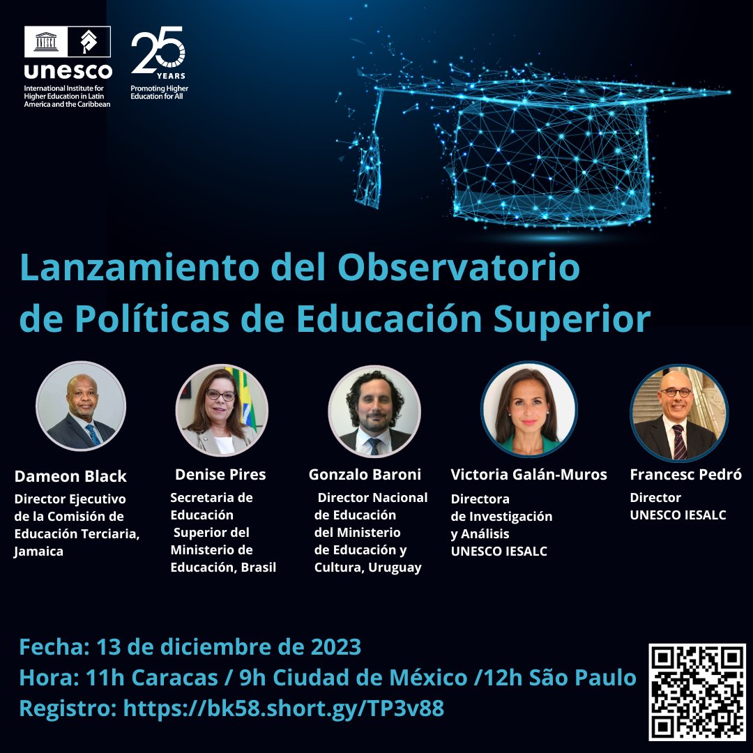 🚀 Faltan 2 días para el lanzamiento del Observatorio de Políticas de Educación Superior. 🌐Presentaremos esta plataforma que proporciona acceso gratuito a información comparable sobre sistemas y políticas de educación superior en cerca de 150 países. ⏰bk58.short.gy/TP3v88