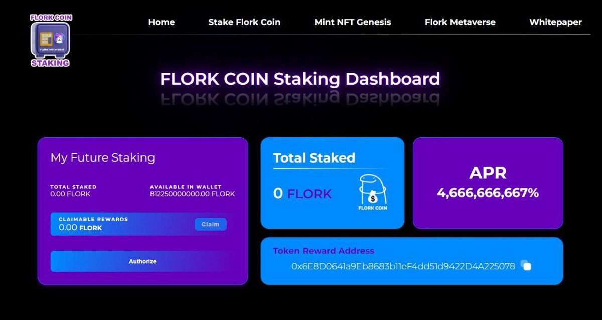 🎛️🎛️Flork's Metaverse staking pool is ready! You'll be able to Stake your FLORK and earn up to 4,666,666,667% APR. 
😎This is the first major utility of the FLORK token. Our presale is live!  
🏗️Build your financial future with passive income.

#Flork #Metaverse #Staking