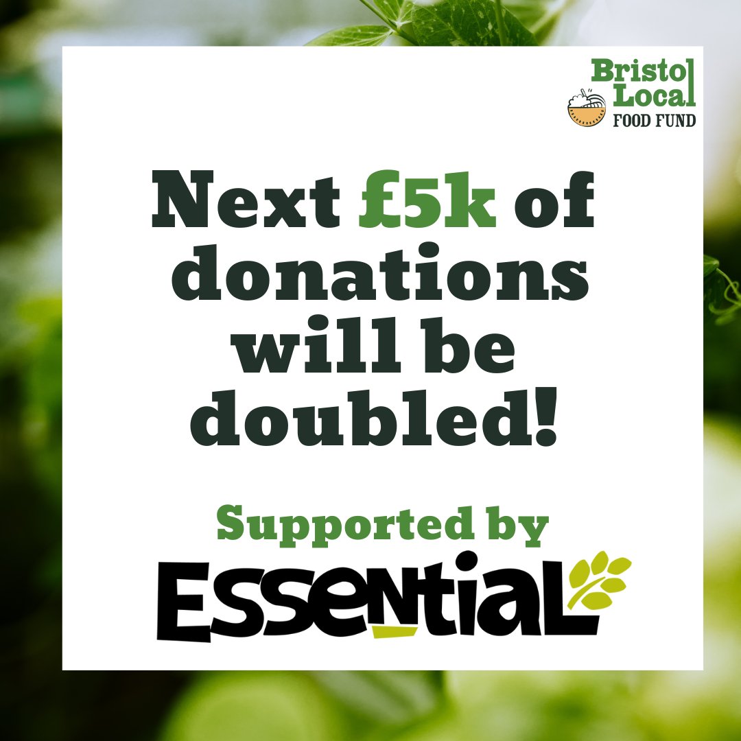 💥Exciting news! 🤩 Starting today, the amazing @EssentialFoods will be matching all donations to the Bristol Local Food Fund, up to £5,000. Your contribution will be doubled if you donate now! Find out more at: buff.ly/47N9Cor Donate here: buff.ly/3B7EP5z