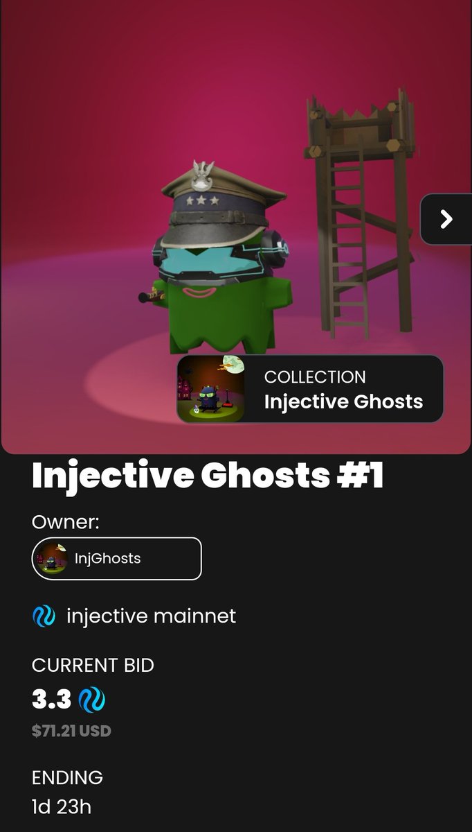 ink_Ghosts's tweet image. Gm Ghosts!!!! ☠️

🚨The top NFT Injective Ghosts #1 is on bid-
injective.talis.art/nft/65681a7d94…

Currently it&apos;s bidding on 3.3INJ
Hurry up guy&apos;s offer is limited with exclusive benifits 🎯

Bid ends soon. 
#Injective #InjectiveNFTs #InjectiveGhosts