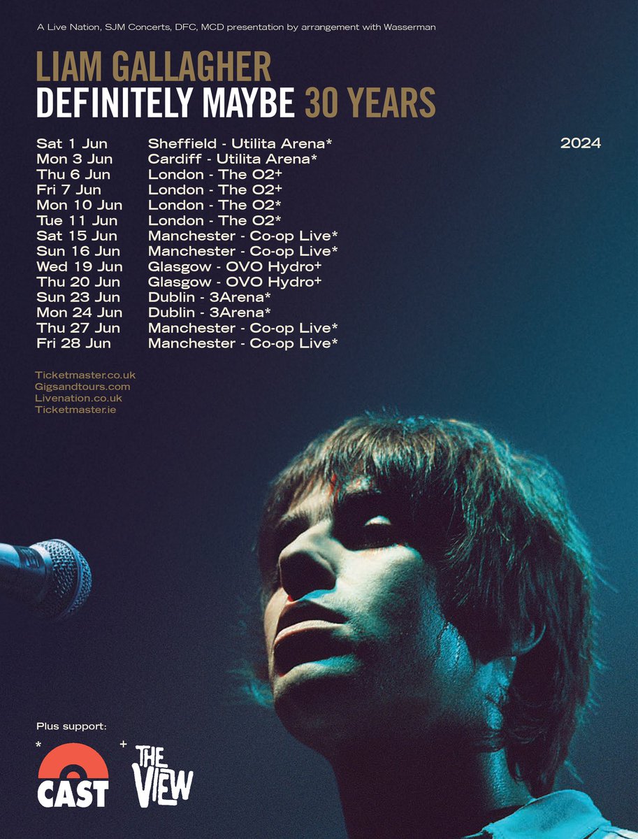 Cast and The View have been announced as support for Liam Gallagher's Definitely Maybe Tour 🙌🏻