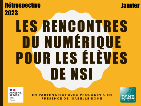 <a href="/Academie_Paris/">Académie de Paris</a>

JANVIER 2023

Les rencontres du numérique: inspirer les élèves de #NSI en leur présentant les métiers du numérique, échanger avec les étudiantes d'écoles pour construire leur parcours d'orientation, mettre l'accent sur la place des femmes

ac-paris.fr/les-rencontres…