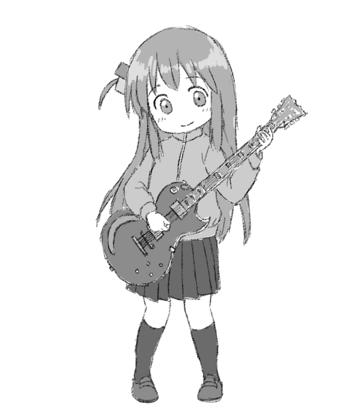 gotoh hitori ,gotou hitori 1girl greyscale monochrome solo track jacket long hair guitar  illustration images