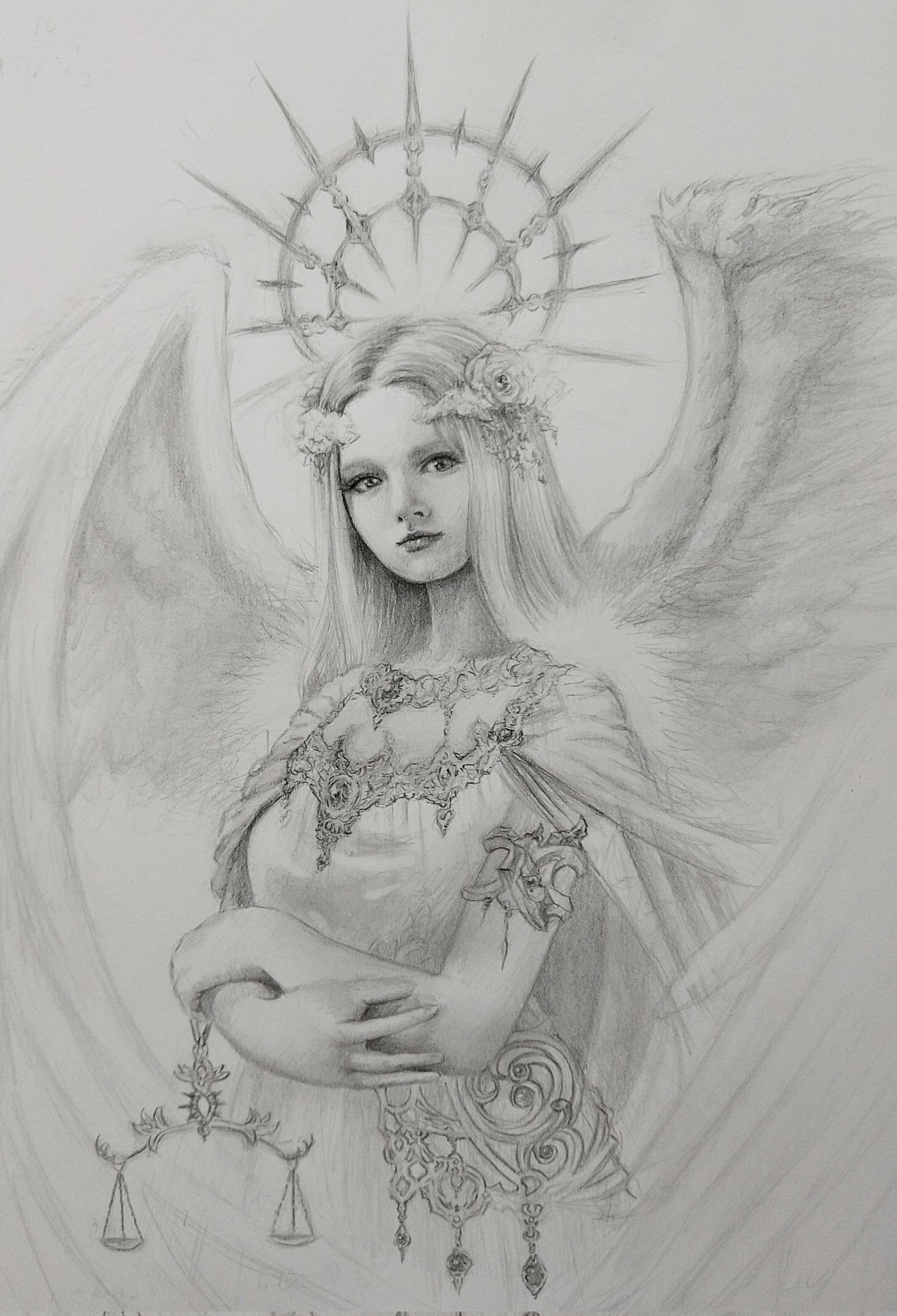 アナログイラスト　手描き　ペン画「天使」 天使イラストメイキングの不思議な世界 | TikTok