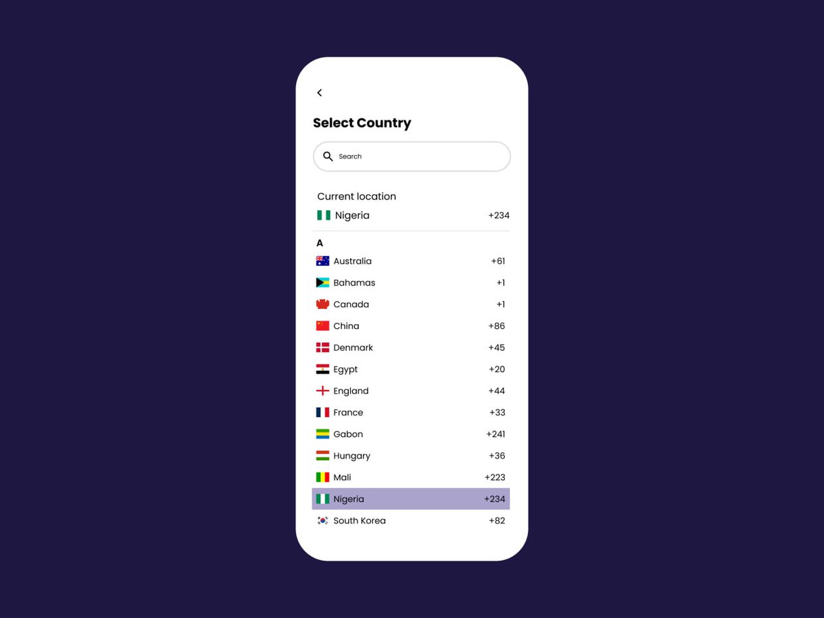 NgOnyenz's tweet image. Day 11/30
I designed a drop down list of countries that allows users to select an option from the list.
Thoughts?
#Designgate30DaysUIChallenge #UIChallenge  #DesignCommunity #UIUX #UIUXDesigner #dropdownlist #repyourcountry