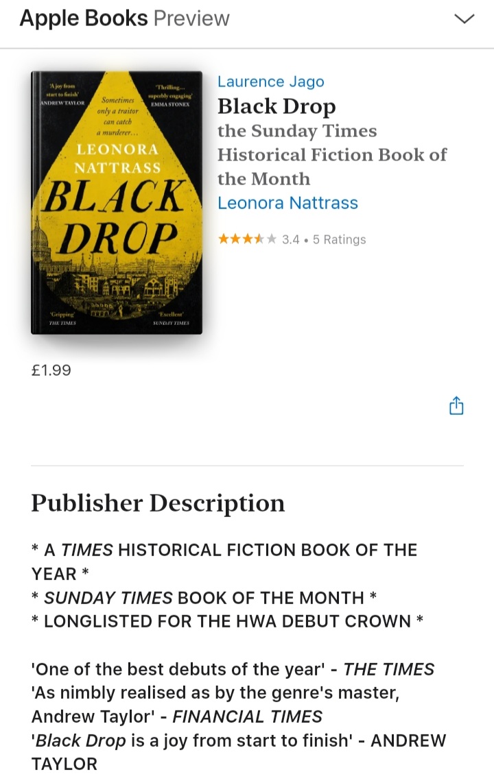 LeonoraNattrass's tweet photo. #BlackDrop is an Apple deal this month! First in my Laurence Jago series, it introduces Laurence and his dog, Mr Gibbs, to the rambunctious William Philpott amid much political skulduggery in grimy 18th century London. @ViperBooks https://t.co/j4TCoXT8No