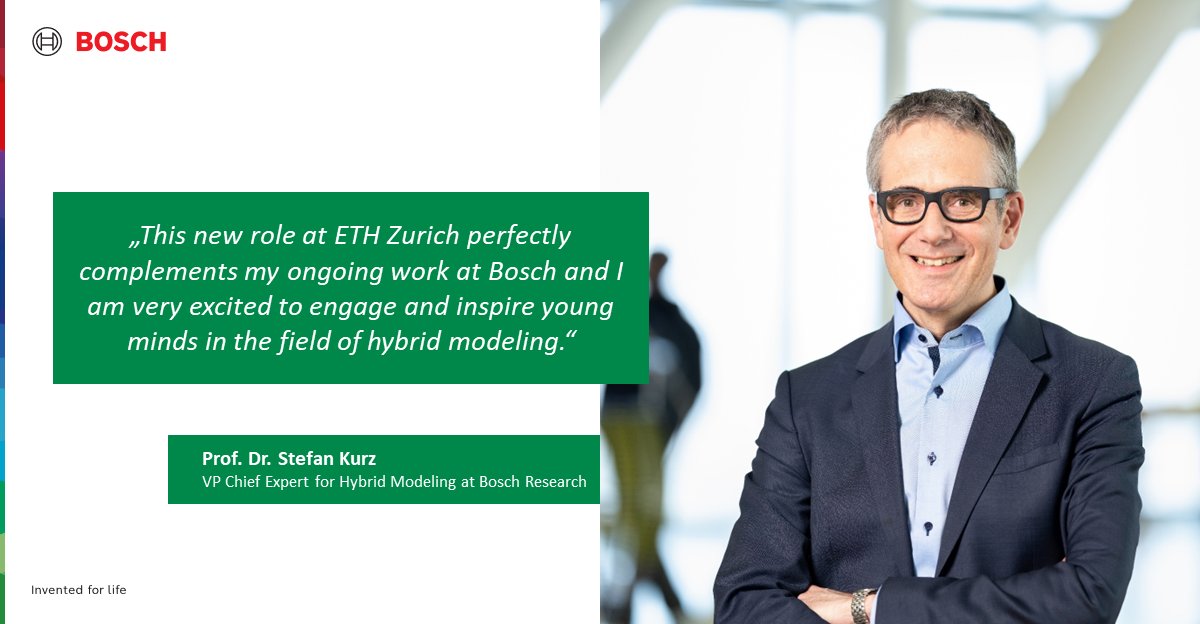 Bosch Center for Artificial Intelligence (@bosch_ai) on Twitter photo When academia and industry unite, remarkable things happen! 🤝 Meet Stefan Kurz, Chief Expert for #HybridModeling at #Bosch, embodying the best of both worlds. We're thrilled to announce his new additional role as Professor of Practice at <a href="/ETH_en/">ETH Zurich</a>, starting Feb 2024! 🚀 When academia and industry unite, remarkable things happen! 🤝 Meet Stefan Kurz, Chief Expert for #HybridModeling at #Bosch, embodying the best of both worlds. We're thrilled to announce his new additional role as Professor of Practice at <a href="/ETH_en/">ETH Zurich</a>, starting Feb 2024! 🚀