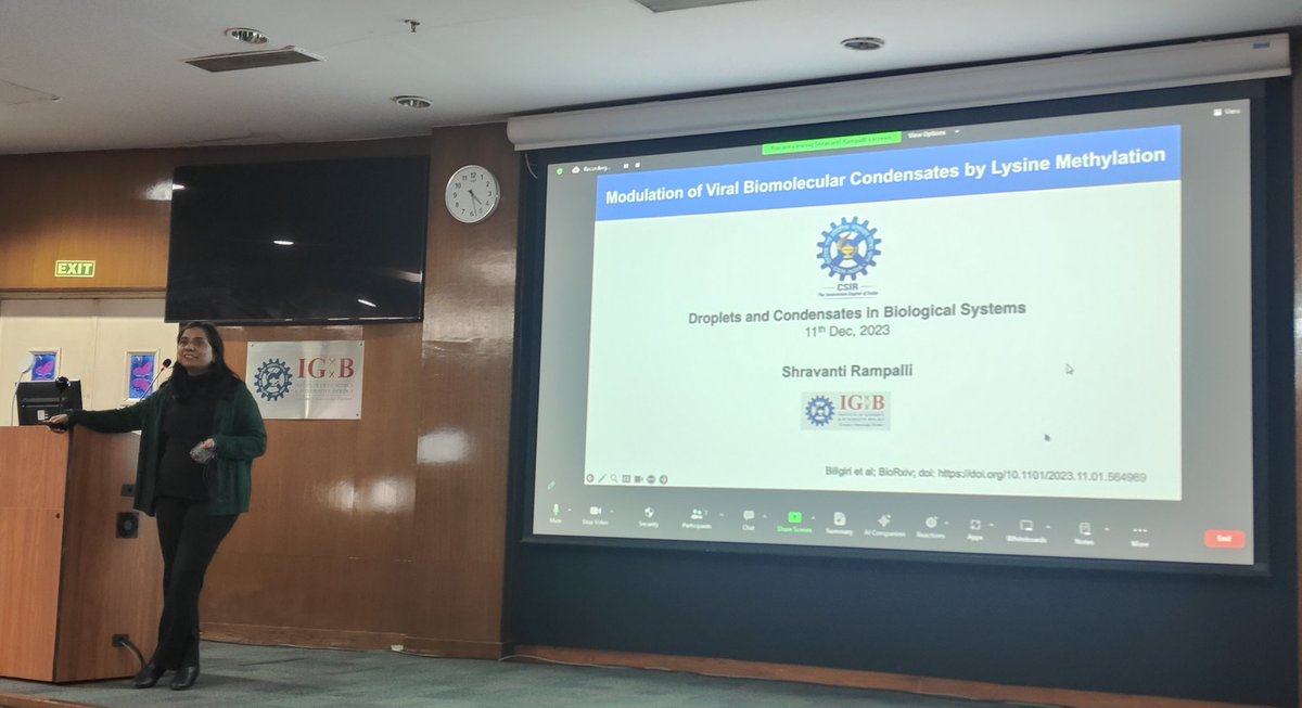 We end our one-day symposium on Droplets and Condensates in Biological Systems by fantastic talk by Dr. <a href="/shravrampalli/">Shravanti</a>
who discussed her interesting work on how viruses can use methyltransferase activity of host factors to build inclusion bodies for efficient replication!