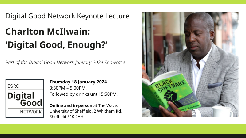 Calling #Sheffield folk with an interest in all things #digital! Get free tickets for our event on 18 Jan - US author, academic & Founder of Center for Critical Race & Digital Studies is our keynote speaker. digitalgood.net/keynote-speake… @centerforcrds @cmcilwain @digitalsocsheff