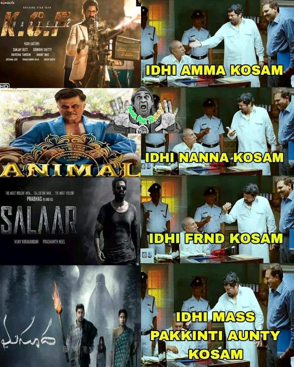 Swadharm_Ent's tweet photo. Rey! Evarra mirantha..?? 😂😂

#KGFChapter2
#AnimalMovie 
#Salaar 
#Masooda https://t.co/gt85qYeTg7