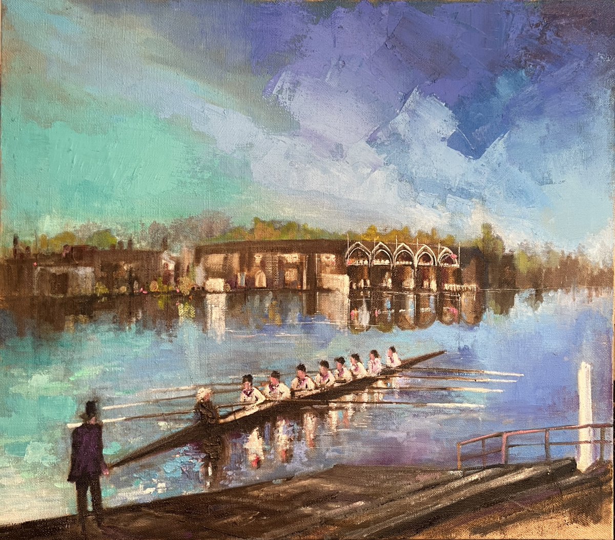 “The Boys in the Boat” Oil on very textured linen. @BoysInTheBoat @UW_Rowing