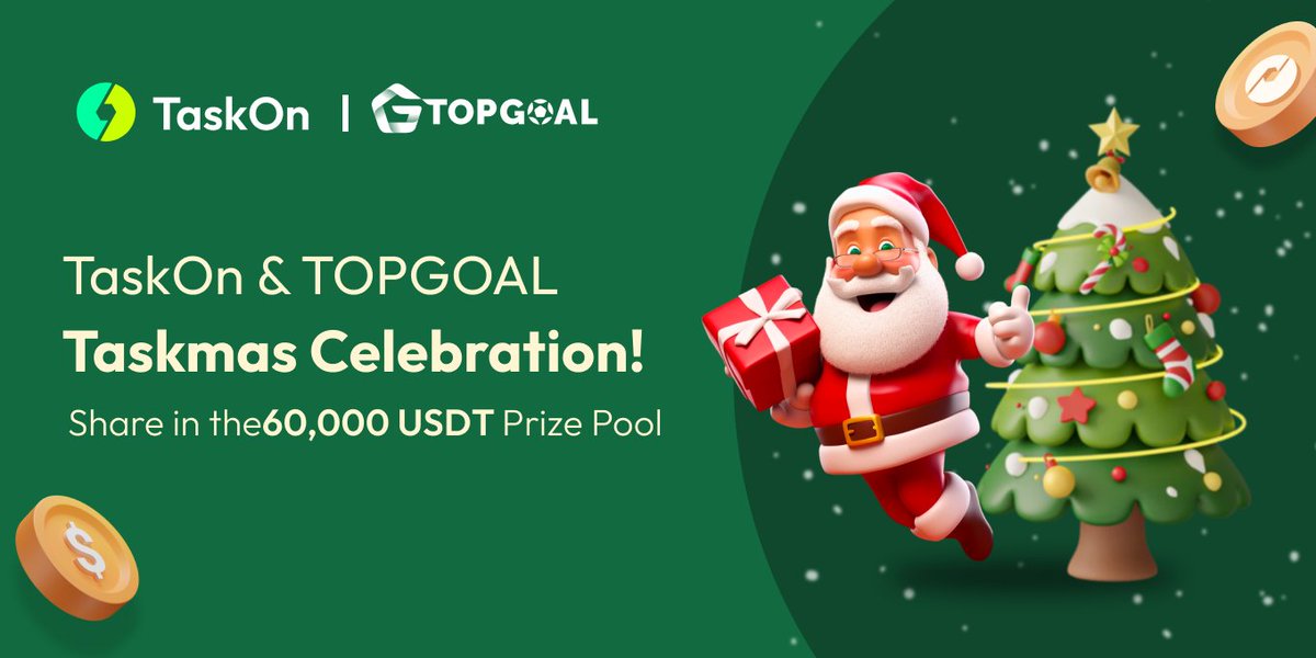 TOPGOAL ($GOAL) (@topgoal_nft) on Twitter photo 👋 Score Big at the Funtastic Christmas Carnival! 🎄
Hosted by <a href="/TopGoal_NFT/">TOPGOAL ($GOAL)</a> 🤝 <a href="/taskonxyz/">TaskOn | Ultimate Web3 Community Growth Platform</a>
Be one of the 30 lucky guys to win 300USDT from a 60,000USDT prize pool!
🗓 Dec 11-18, 2023
Jump into:
1️⃣ TOPGOAL Exclusive: bit.ly/3NlMLbo
2️⃣ Joint: bit.ly/46SdFi6 👋 Score Big at the Funtastic Christmas Carnival! 🎄
Hosted by <a href="/TopGoal_NFT/">TOPGOAL ($GOAL)</a> 🤝 <a href="/taskonxyz/">TaskOn | Ultimate Web3 Community Growth Platform</a>
Be one of the 30 lucky guys to win 300USDT from a 60,000USDT prize pool!
🗓 Dec 11-18, 2023
Jump into:
1️⃣ TOPGOAL Exclusive: bit.ly/3NlMLbo
2️⃣ Joint: bit.ly/46SdFi6