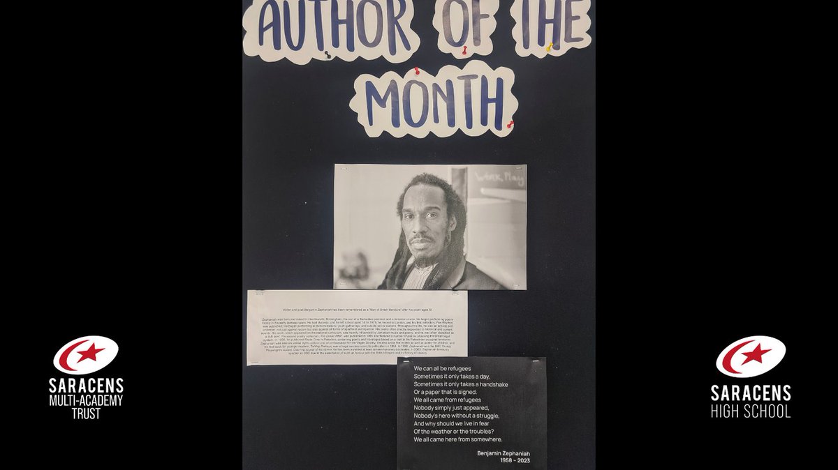 This month we're honoring the famous writer, poet, activist, and musician Benjamin Zephaniah. He led a remarkable life, always advocating for the vulnerable in society. His contribution to British Literature is unparalleled and will be remembered.

#libraryatsaracenshigh