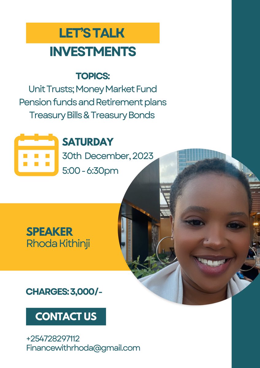 Mark your calenders. Invest in financial literacy then make the right financial decisions.

It will be an online session. Contact for registration.

#RhodaKithinji #finance #kenya #financialeducation #financialliteracy101 #financialplanning #financialtips #financialgoals #invest