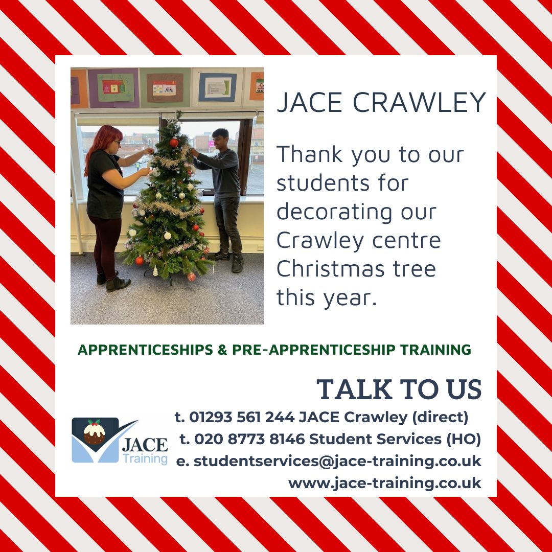 Thinking about an Apprenticeship or looking for some pre-Apprenticeship training? Contact our Crawley team to find out more & a big thank you to our Crawley students for making the training centre look very festive #findoutmore #apprenticeships #crawley #westsussex