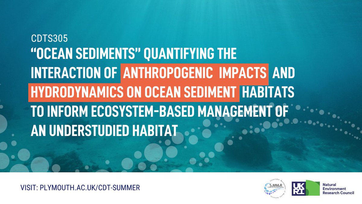 📢Here's an opportunity to apply for a fully funded #PhD researching the importance of ocean sediment habitats for ecosystem-based management. 📹Watch a video of the supervisory team talking about the project CDTS305 - a link to the full video is provided below @Dr_Emma_Sheehan