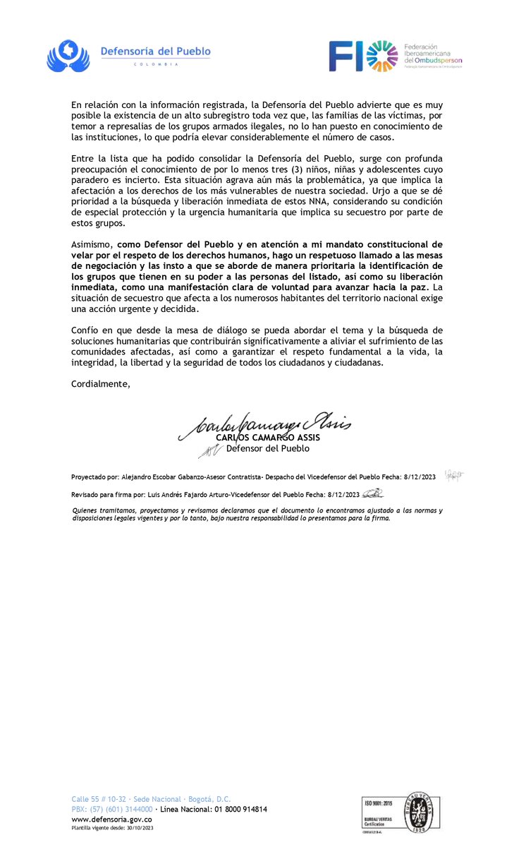 #JUDICIAL Estos son los 91 secuestrados que tiene registrados la @DefensoriaCol. Esta entidad le pide al ELN y al Estado Mayor Central de las Farc, decir cuáles tiene cada grupo y proceder a su inmediata liberación. @Crriss88