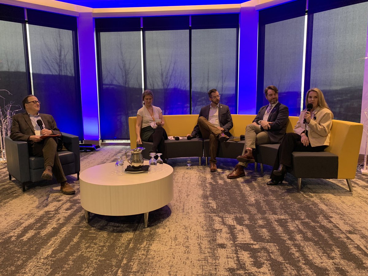 Today we’re at the Regional Economic Development Workshop 2023. Photo: panel discussion with moderator Rob Greenwood, MNL CEO Rob Nolan, CBDC’s Roseanne Leonard, CSC’s Colin Corcoran, and Kim Crosbie of Harris Centre. <a href="/CBDCNL/">CBDC NL</a> <a href="/CSCNL/">CSCNL</a> <a href="/harriscentre/">Harris Centre</a>